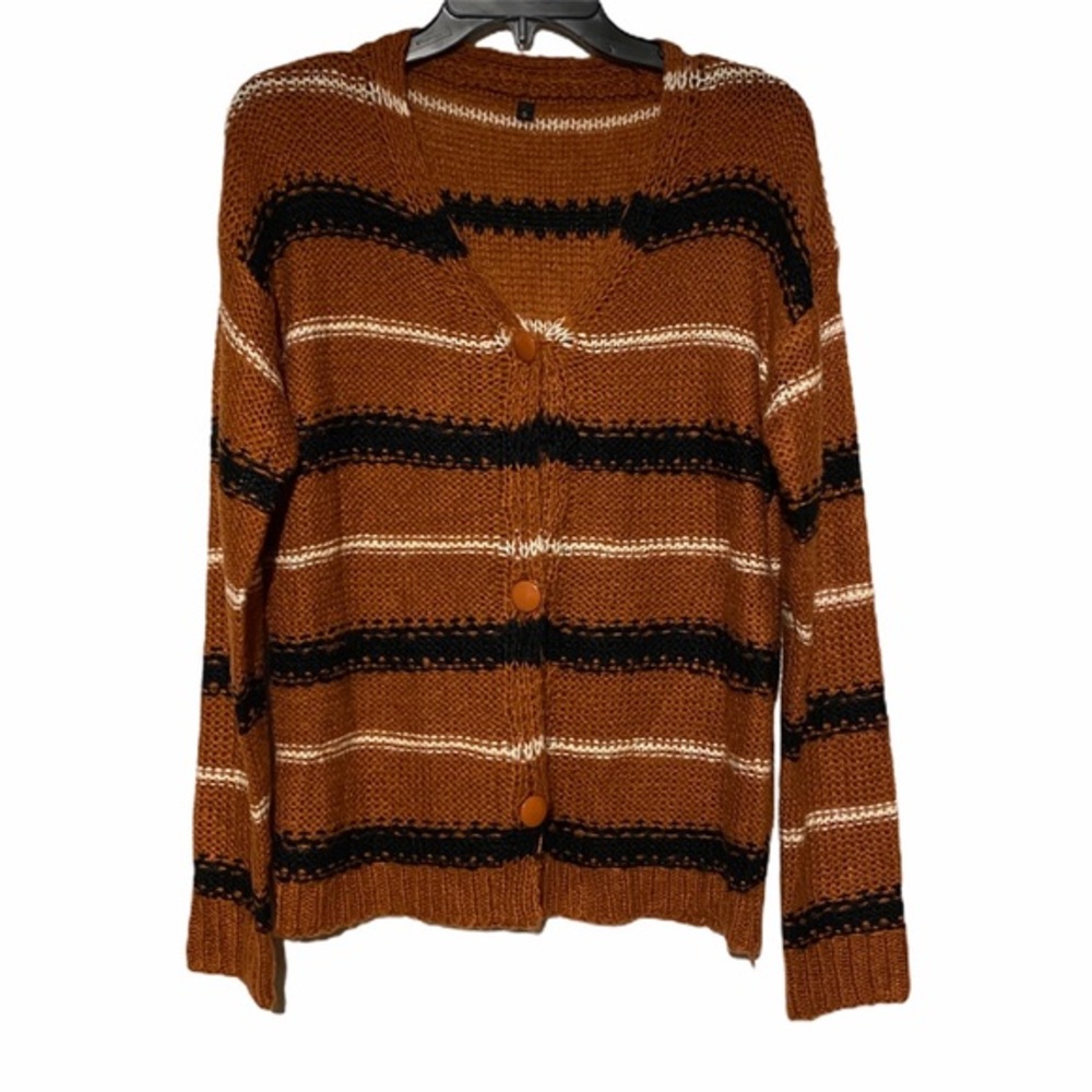 Knit button down striped sweater